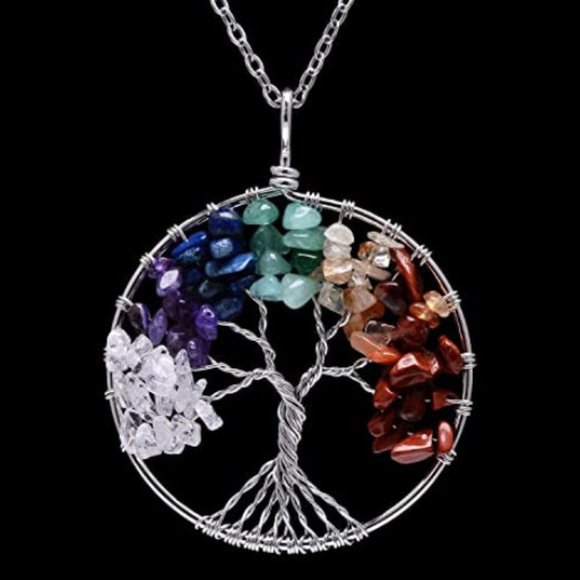 Jewelry - Rainbow chakra Tree of Life Family Tree necklace